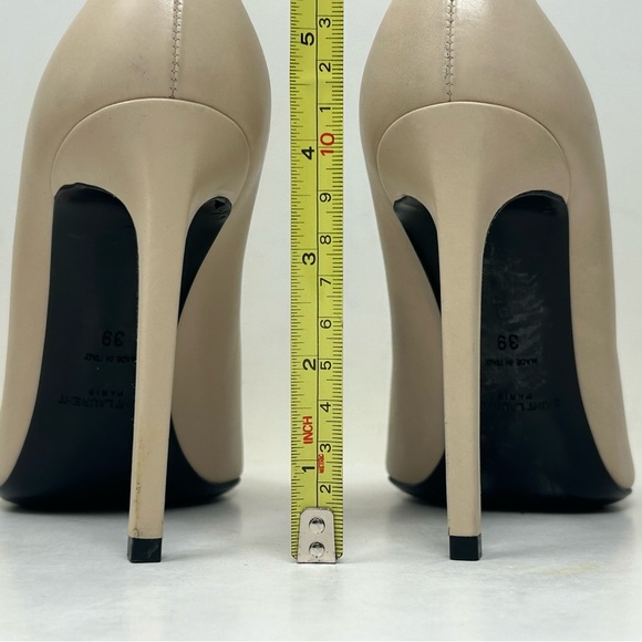 Saint Laurent Paris Beige Leather Gold Studded Cap Toe High Heel Stiletto Pumps - Picture 7 of 10